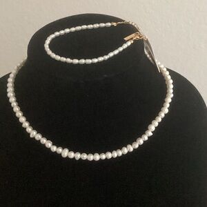 Classic White Pearl Necklace and Bracelet Set - Elegant Women's Jewelry